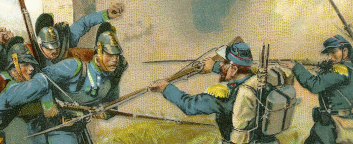 Schlacht bei Sedan/Bazeilles/Knoetel Niederlage der Franzosen bei Sedan am 1. September 1870. Hier: Bayern kämpfen an der Seite Preußens.