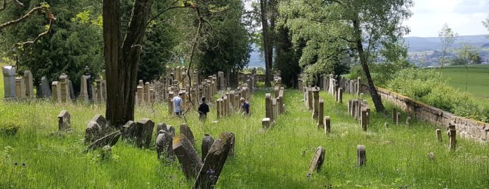 Jüdischer Friedhof Burgkunstadt. Nach jüdischer Ordnung dürfen Grabsteine nicht bewegt oder begradigt werden. Foto: BLfD