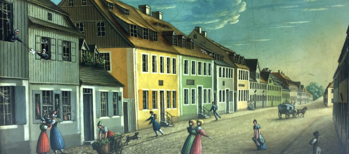 Lacktablett „An der Straße nach Zittau“, um 1830. Foto: © Heimatmuseum der Stadt Herrnhut