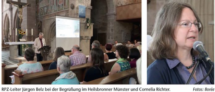 RPZ-Leiter Jürgen Belz bei der Begrüßung im Heilsbronner Münster und Cornelia Richter. Fotos: Borée